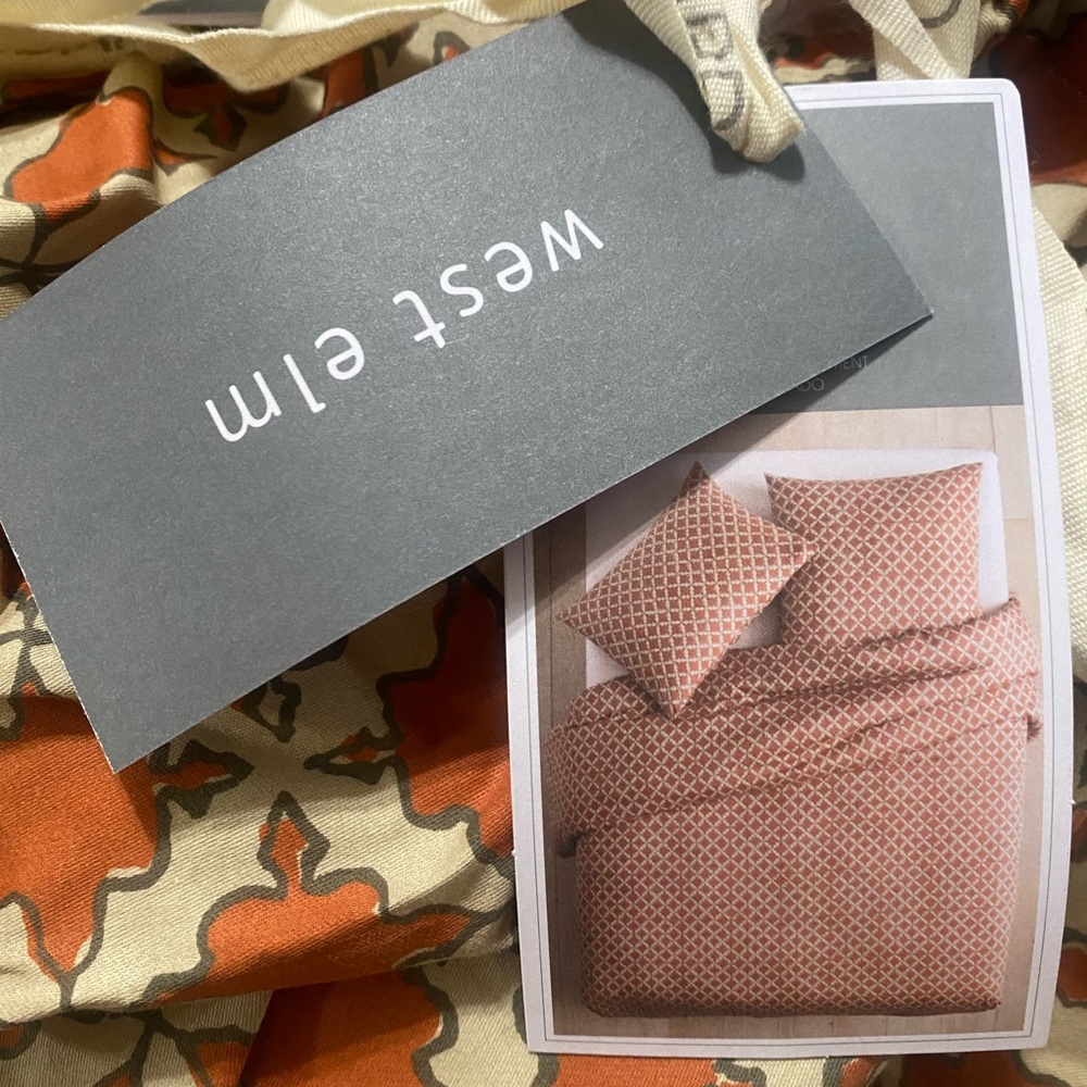 West Elm King size duvet cover with two standard shams and a euro sham.